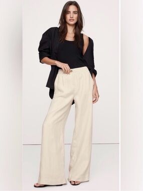 Banana Republic Everyday Wide Leg Pants Cream Ivory Elastic Waist Women’s Size M